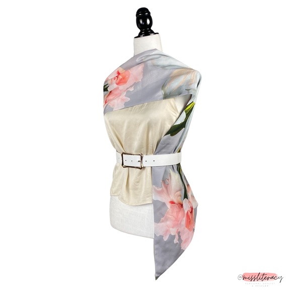 NWOT Ted Baker Scarf in Silver Gray Blush Pink Floral Print Long Spring Scarf - Picture 2 of 9